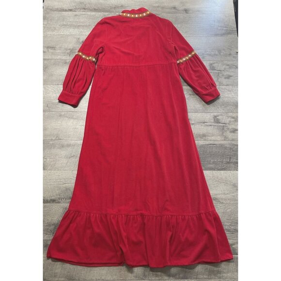 Vintage 60s Lounge Craft Nightgown Womens Medium Red Housecoat Zip Pocket Long - Picture 2 of 15